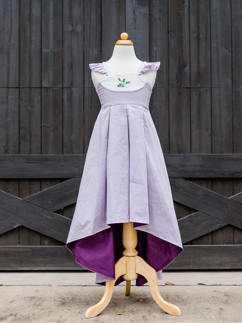 Fairycore whimsical girl's high low cotton sundress hand embroidered flowers